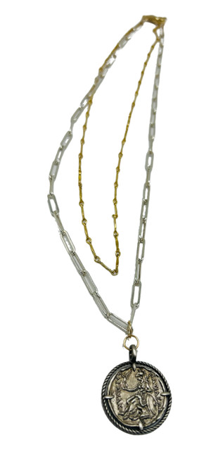 Sterling and Gold Necklace with Sterling Greek Coin