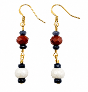 Red Crystal, Sapphire and White Quartz Gold Earring