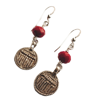 Amulet and Red Crystal Earrings