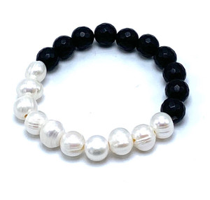 Black Onyx and White Freshwater Pearls