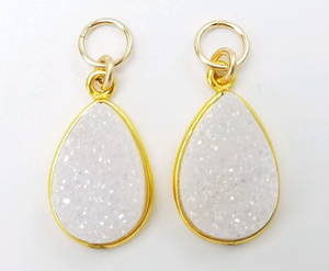 Gold Encased White Teardrop Druzy Charms