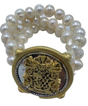 Three Strand White Pearl Bracelet with Spinelli Crest Bracelet
