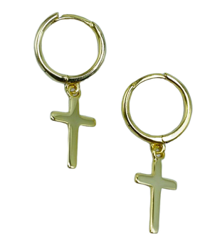 Small Gold Vermeil or Sterling Hoop with Gold Vermeil Cross Earrings