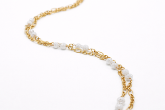 White Moonstone and Gold Long Chain Necklace