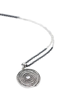 Long Silver and Black Chain with Silver Pendant