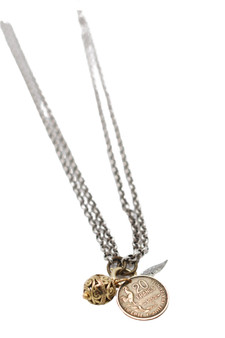 Long Double Silver Chain Charm Necklace