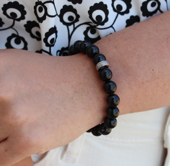 Black Onyx  and Diamond Stretch Bracelet