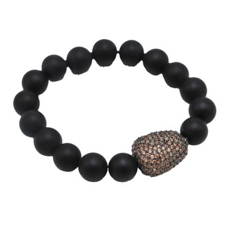 Matte Black Onyx and Brown Pave CZ Stretch Bracelet