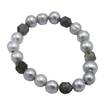 Gray Freshwater Pearls and Labradorite Stretch Bracelet
