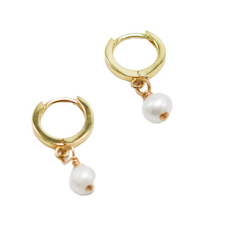 Small Vermeil Huggie  with Small Pearl Drop