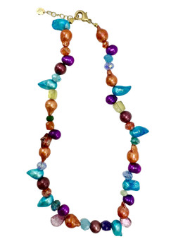 Multi Colored Gemstone and Pearls Necklace