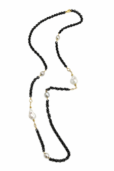 Gunmetal Chain with White and Gray Freshwater Baroque Pearls with Gold Accents