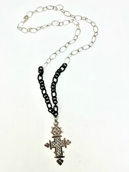 Sterling Silver and Black Chain with Silver and Black Cross