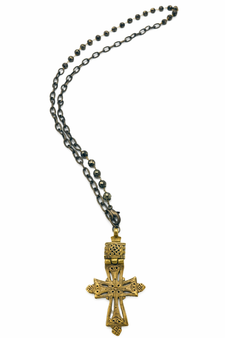 Pyrite and Brass Chain with Tibetan Cross