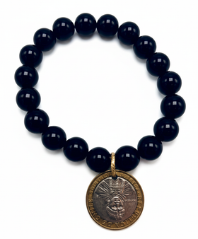 Black Onyx and Vintage Coin Stretch Bracelet