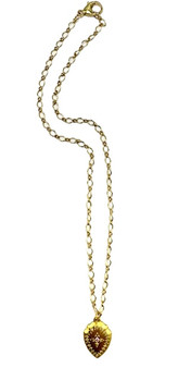 Diamond and Pink Sapphire Vermeil Shield on Gold Filler Chain