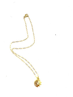 Short Gold Filled Paper Clip with CZ Moon and Sun Charms