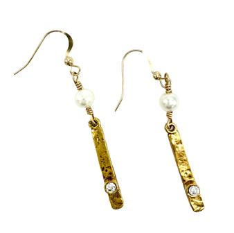 Brass, CZ and Pearl Earring