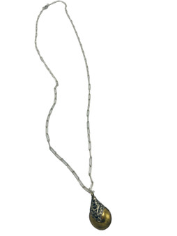 Long Sterling Silver Paper Clip Chain with Gold and Silver Tibetan Pendant