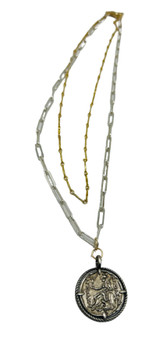 Sterling and Gold Necklace with Sterling Greek Coin