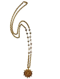 Moonstone and Gold Chain with Hand Wired Moonstone and French Pendant