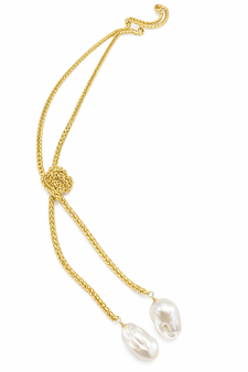 Gold Wheat Chain with Large Baroque Pearls