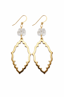Diamond Quartz and Moroccan Inspired Gold Earrings