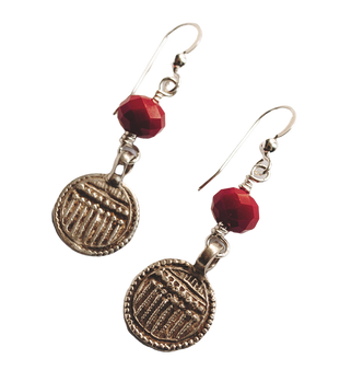 Amulet and Red Crystal Earrings