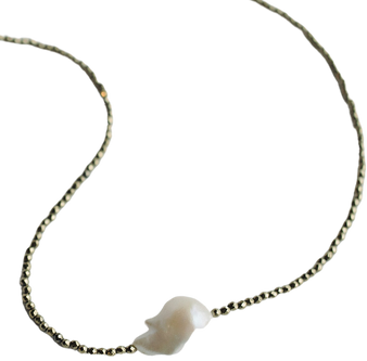 Small Gold Hematite and Baroque Pearl Necklace