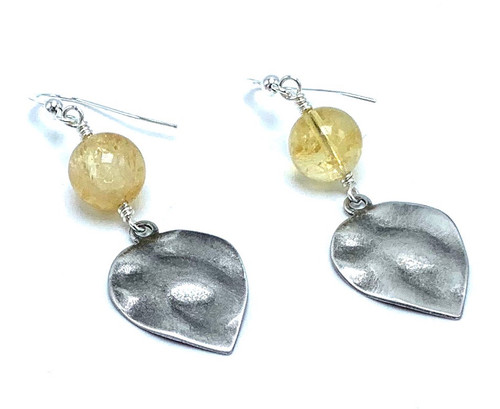 Citrine and Silver Leaf  Earrings