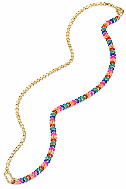 Muti color Enamel and Gold Disc Chain Long Necklace