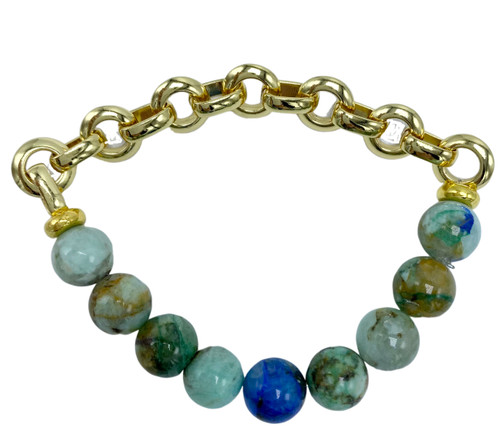 Azurite and Gold Chain Stretch Bracelet