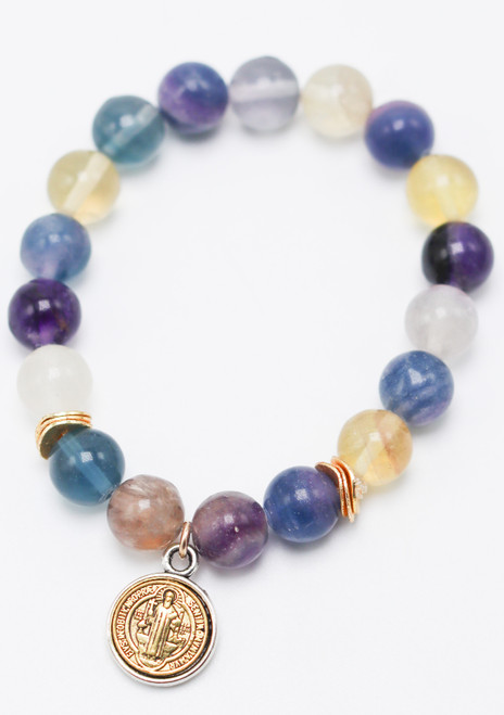 Rainbow Fluorite and Coin Stretch Bracelet