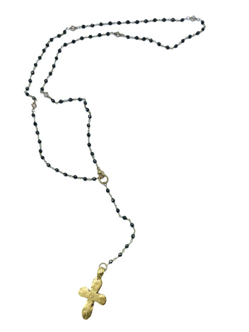 Pyrite, Crystal and Gold Cross Necklace