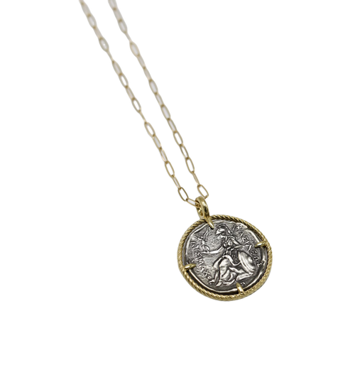 Sterling Greek Coin on Sterling Silver Short Chain