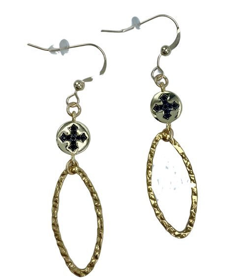 Gold Filled Hammered Link and Cross Earrings