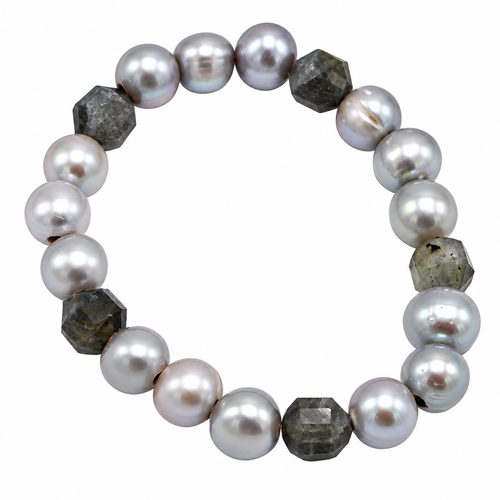 Gray Freshwater Pearls and Labradorite Stretch Bracelet