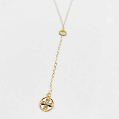 Gold Filled Lariat with Diamond Cross Disc