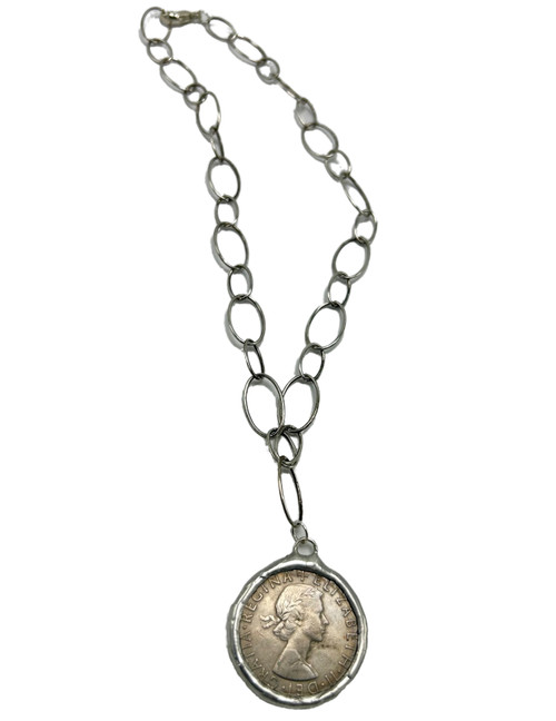 Sterling Silver Chain with Vintage Silver Queen Elizabeth Coin