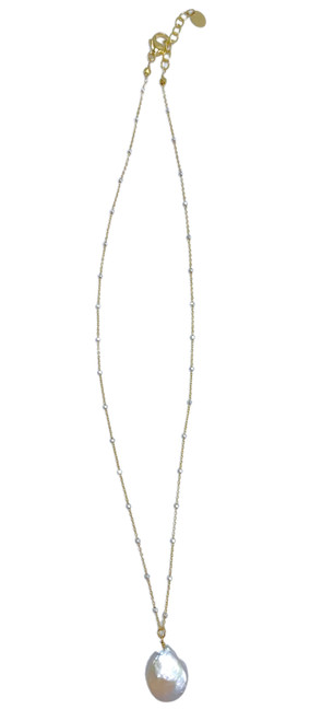 Vermeil and Sterling Cube Chain with Natural Teardrop Freshwater Pearl