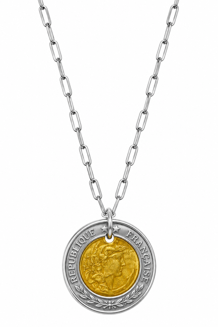Sterling Silver Chain with Vintage Silver and Gold Coin