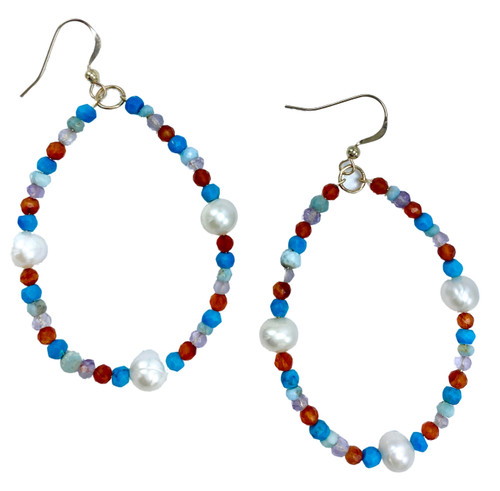 Multi Stone Hoop Earring