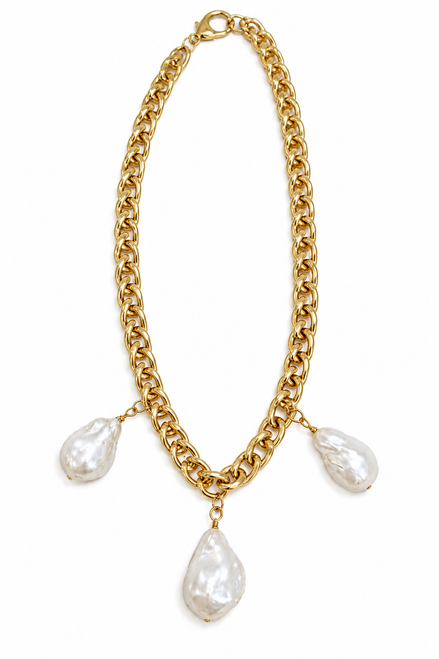 Gold Necklace with Baroque Pearls