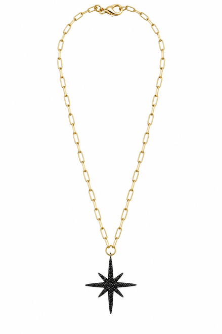 Gold Filled Paper Clip Chain with Black CZ Star