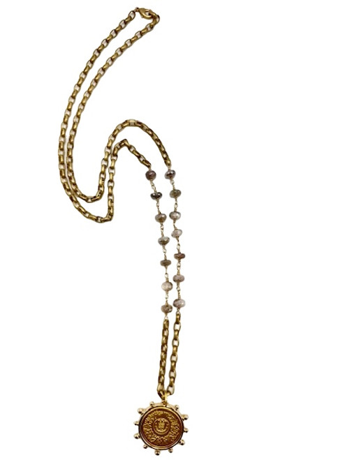 Moonstone and Gold Chain with Hand Wired Moonstone and French Pendant
