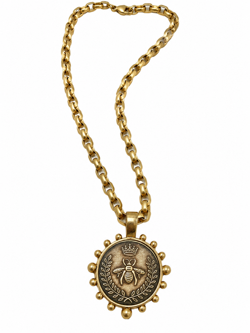 Long Gold Chain with Silver and Gold Bee Coin