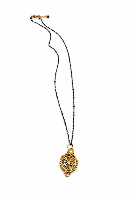 Oxidized Silver Chain with Gold Cubes and Gold Filled Pendant 