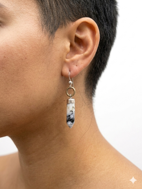 Silver Black and White Quartz Earrings