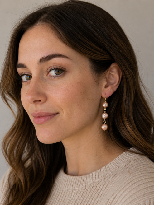 Gold Pearl and Gold Cascade Earrings