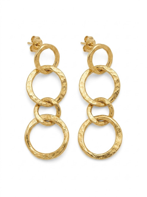 Gold Hammered Satin Finished Circle Post Earrings